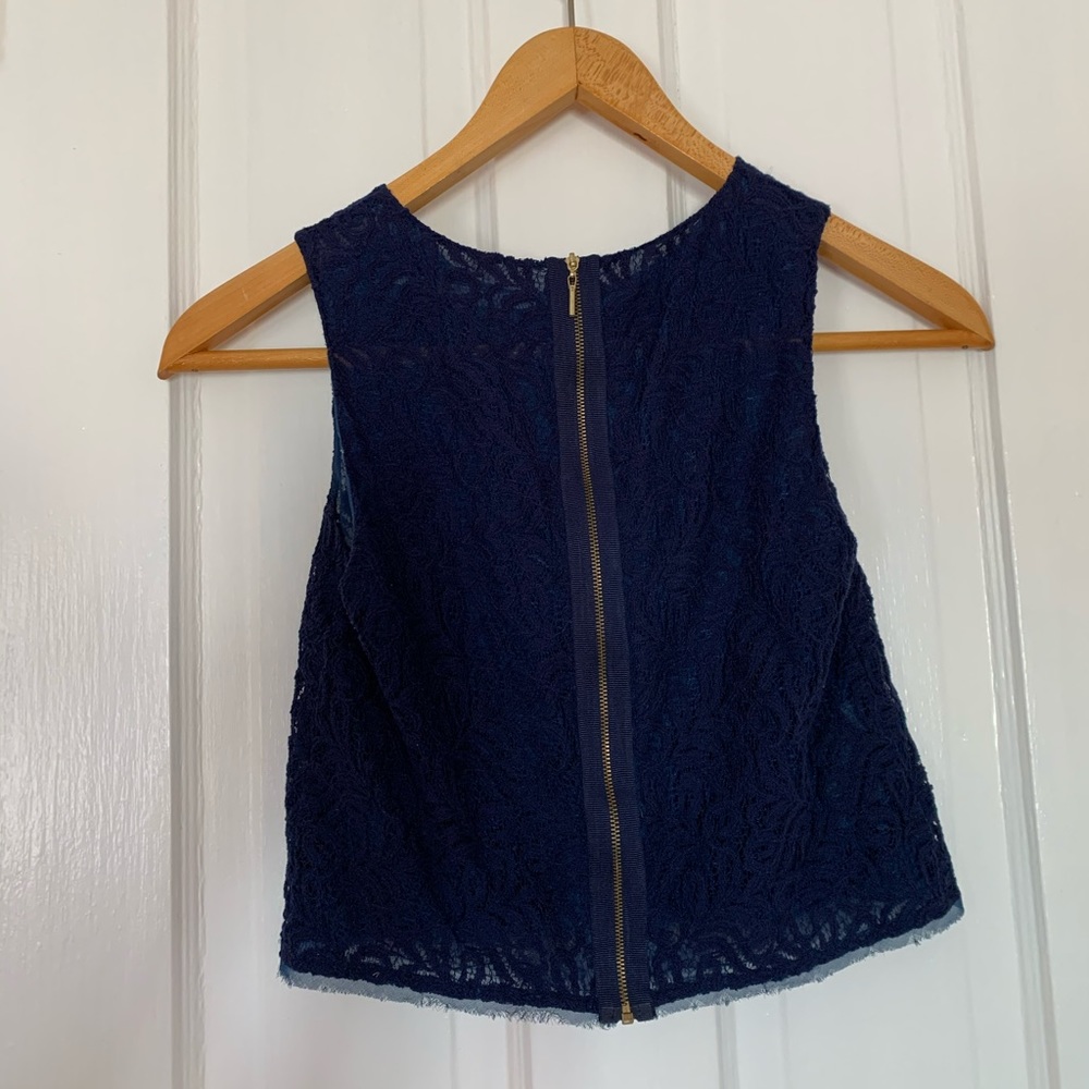 Rachel Roy, navy blue lace shell top with zipper